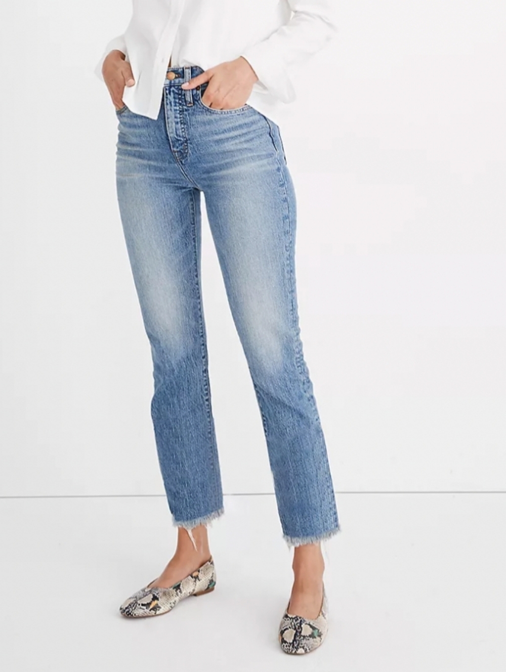 Madewell Perfect Vintage Crop Jean 29 High Rise Straight Raw Hem Light Wash